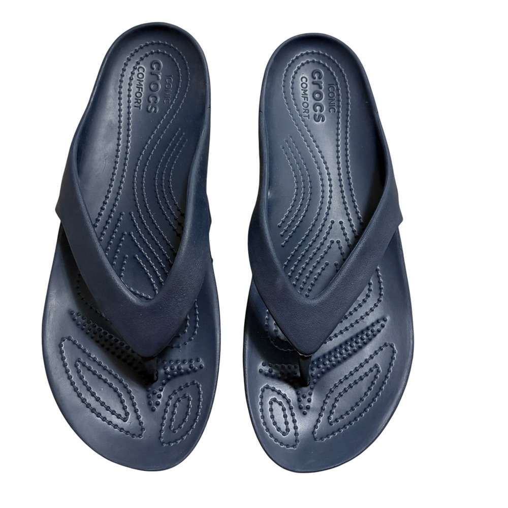 Crocs Womens 11 Kadee II Flip Flop Sandals Navy Blue Lightweight Comfort Swim